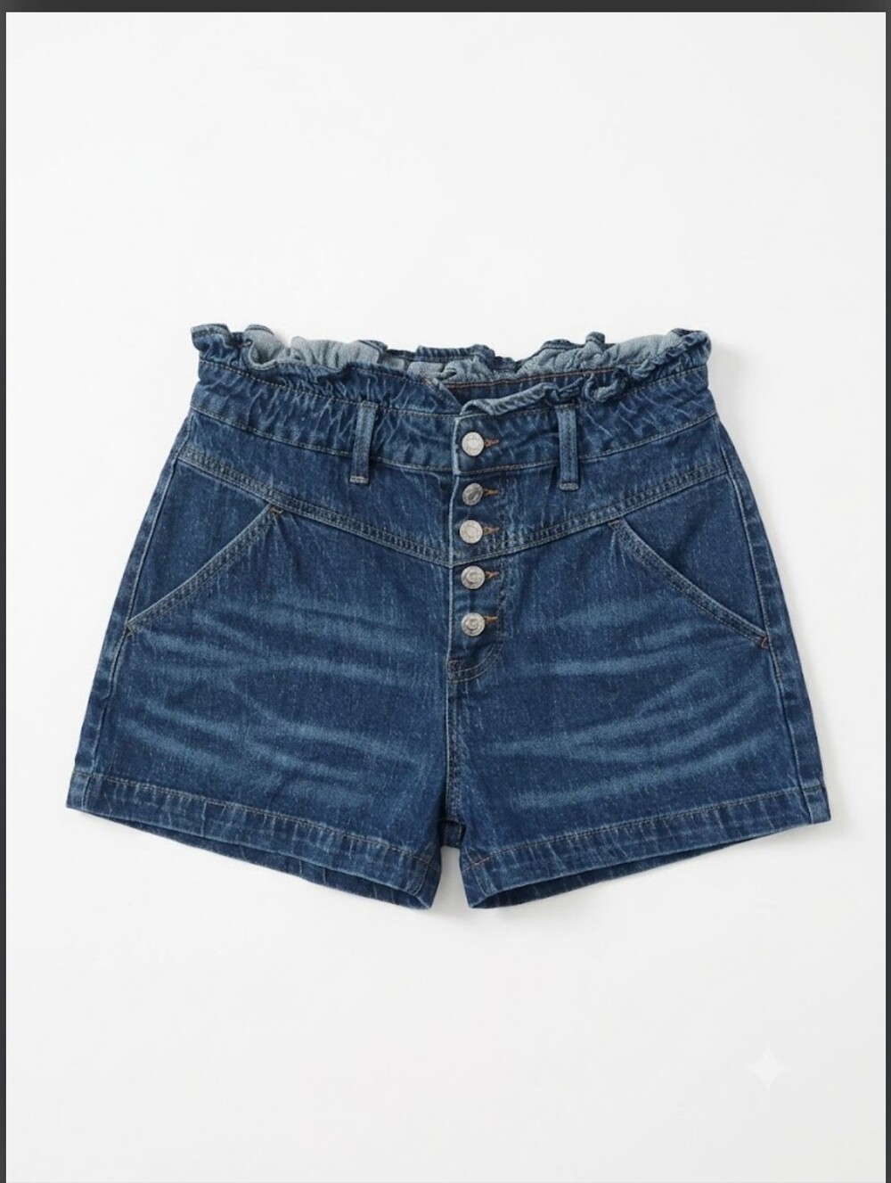 High-Waist Paperbag Denim Shorts - Dark Blue